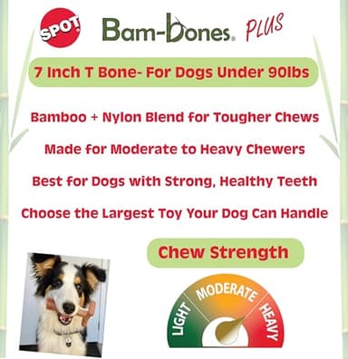 SPOT Bam-Bones Plus T Bone - Bamboo Fiber & Nylon Dog Chew Toy for Moderate to Aggressive Chewers, Non-Splintering, Long-Lasting, 7in Beef Flavor, for Adult Dogs & Teething Puppies Under 90lbs - Image 2