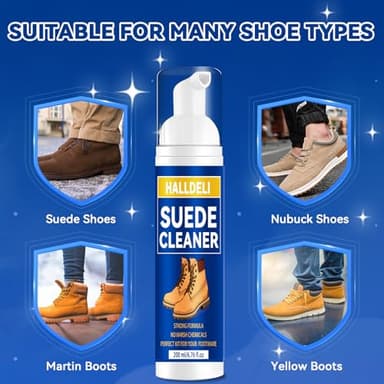 Halldeli Suede Shoe Cleaner with Brush, Shoe Cleaner for White Shoes, Suede, Nubuck, Knit, Boots, Trainer, Sneaker, Leather, Trainer Cleaner for Remove Dirt and Stains (200ml) - Image 4