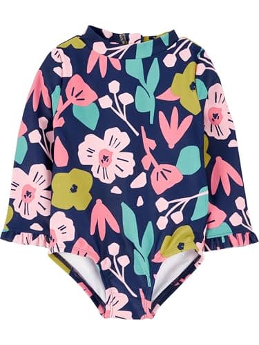Simple Joys by Carter's Girls' Long Sleeve Zipper One Piece Swimsuit, Floral, 3T - Image 1