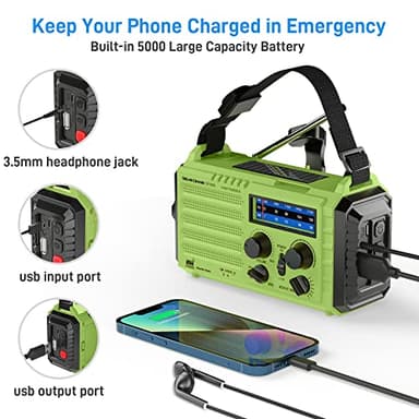 NOAA Weather Radio, Emergency Hand Crank Radio with Solar Charger, Portable Battery Operated AM FM Shortwave Radio with LED Flashlight, USB Charger, Earbud Jack, SOS Alert for Home Survival Hurricane - Image 5