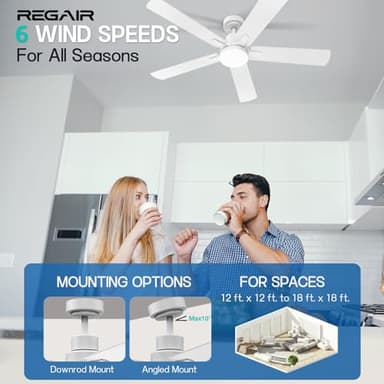 Ceiling Fan With Light 52-Inch, Remote Control Reversible DC Motors, 3CCT Dimmable Timer Noiseless, White Ceiling Fan for Bedroom Living Room, Indoor&Outdoor ETL Listed - Image 4