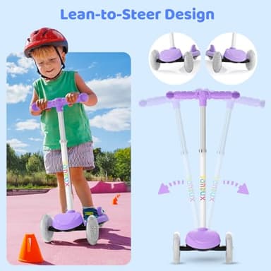 TONBUX Kids Scooter for Ages 3-8, Toddler Scooter with Light-Up Deck and Wheels, Adjustable 4-Level Height 3-Wheel Scooters for Kids, Lean-to-Steer Design (Purple) - Image 5