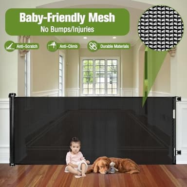 Baby Gate Extra Wide 65" Space Saving Retractable Mesh Gates for Kids or Pets Movable Retractable Baby Gates Indoor Outdoor Retractable Gate Dog Gates for Doorways, Stairs, Black - Image 6