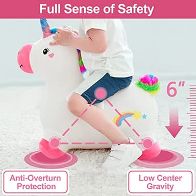 iPlay, iLearn Bouncy Pals Hopping Unicorn Horse, Toddler Girl Inflatable Bouncing Animal Hopper Toy, Outdoor Indoor Plush Ride on Bouncer, Baby Birthday Gift 18 Month 2 3 4 Year Old Kid - Unicorn - Image 4