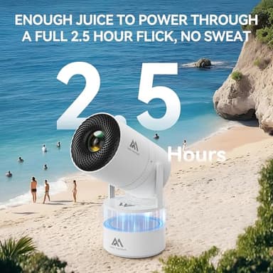 [Built-in Battery] Mini Projector with Wifi and Bluetooth, Rechargeable Portable Outdoor Smart Projector with Support 4K Decoding, Electric Focus Home Theater for Phone, White - Image 2