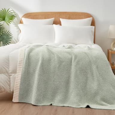 Snuggle Sac Heather Sage Green Throw Blanket for Couch, Reversible Super Soft Knitted Blankets Warm Cozy Fuzzy Throws for Sofa, Bed, Camping, Sage Green, 50x60 inches - Image 8