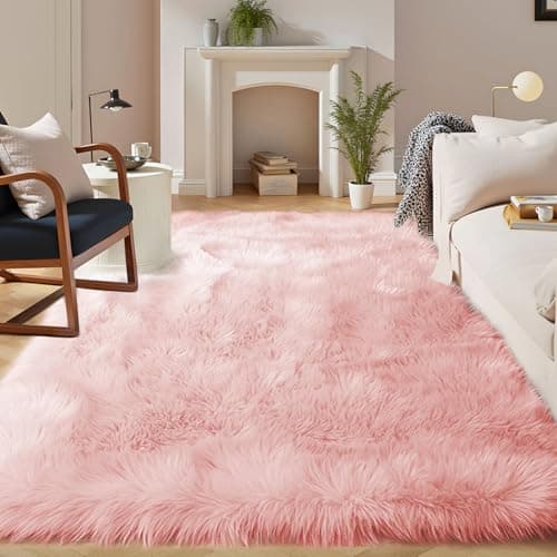 Latepis Pink Area 8x10 Shaggy Faux Sheepskin Fur Rug for Living Room Floor Cute Plush Carpet for Bedroom Girls Soft Furry Rug Luxury Home Decor - Image 1