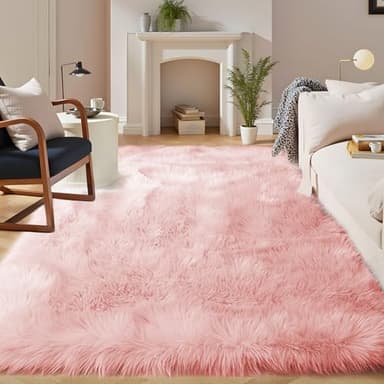 Latepis Pink Area 8x10 Shaggy Faux Sheepskin Fur Rug for Living Room Floor Cute Plush Carpet for Bedroom Girls Soft Furry Rug Luxury Home Decor - Image 1