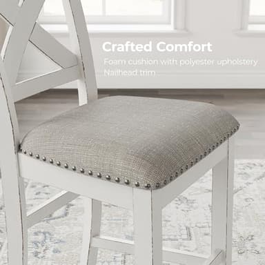 Signature Design by Ashley Robbinsdale Farmhouse Armless 24.75" Counter Height Upholstered Bar Stool with Foot Rest, Set of 2, White & Light Gray - Image 9
