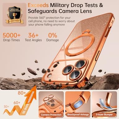 Offical Cosmic Orange for iPhone 17 Pro Max Case with 360 Spin Stand [DIY Glitter Cardstock] [Fit for MagSafe] 16FT Mil-Protection Polished for iPhone 17 Pro Max Case with Stand 6.9'', Cosmic Orange - Image 5