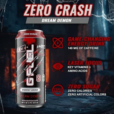 G Fuel Energy Drink, Fruit Punch, Sugar Free Beverage with 140mg Caffeine, Daily Energy Boost with Focus Amino, Vitamin + Antioxidants, 16 oz Cans (Nightmare on Elm Street, 12-Pack) - Image 4