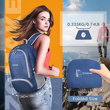 ZOMAKE Lightweight Packable Backpack 30L, Foldable Hiking Backpacks Water Resistant Compact Folding Daypack for Travel(Navy Blue) - Image 4