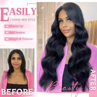 Tebelove Clip in Hair Extensions Real Human Hair 3.6oz/100g Clip ins 100% Brazilian Remy Human Hair Extension for Women 8pcs Per Set with 18 Clips Double Weft (16 Inch #1 Jet Black) - Image 2