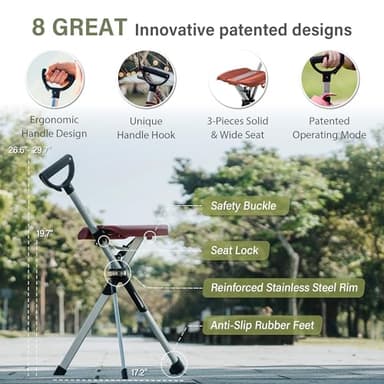 STEP2GOLD Ta-Da Chair Series 2- Portable Walking Stick, Cane with Seat, Foldable Chair, Hiking Stick, for Camping, Hiking, Lightweight Aluminum, Easy Carry, Anti-Slip (36.2"/Black) - Image 4