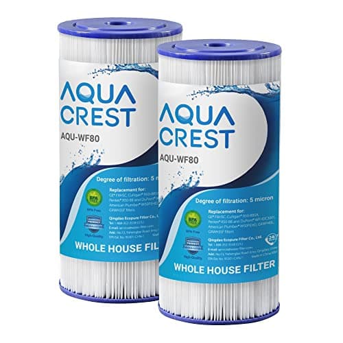 AQUA CREST FXHSC Whole House Water Filter, Replacement for GE® FXHSC, GXWH40L, GXWH35F, American Plumber W50PEHD, W10-PR, Culligan® R50-BBSA, 5 Micron 10" x 4.5", High Flow Sediment Filters, Pack of 2 - Image 1