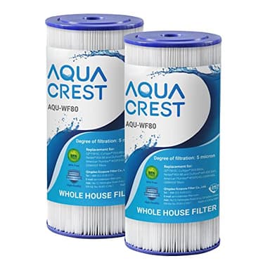 AQUA CREST FXHSC Whole House Water Filter, Replacement for GE® FXHSC, GXWH40L, GXWH35F, American Plumber W50PEHD, W10-PR, Culligan® R50-BBSA, 5 Micron 10" x 4.5", High Flow Sediment Filters, Pack of 2 - Image 1