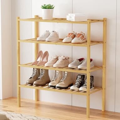 Smiry Shoe Rack, 4 Tier Bamboo Shoe Organizer, Stackable Free Standing Wooden Shoe Storage Shelf for Closet, Entryway, Front Door Entrance, Natural - Image 7