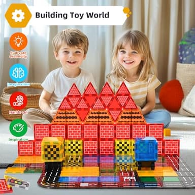 Magnetic Tiles Road Set - City Construction Building Toys, Magnetic Blocks with Extendable Crane and Car,Kids Toys for Boys & Girls Ages 3+, Creative Kids Games Gifts - Image 7