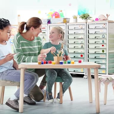 SYKIARIOL Rolling Cart with Drawers,10 Drawer Rolling Cart,Storage Cart,Utility Cart,Teacher Cart for Classroom Storage,Craft Cart with Wheels and Wooden Tabletop,Green - Image 9