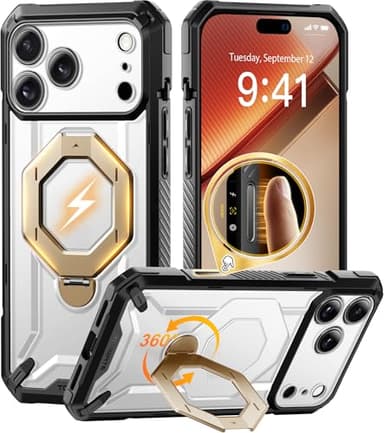 TONGATE for iPhone 17 Pro Max Case with 360° Spin Magnetic Stand, [Compatible with MagSafe][Military-Grade Protection] with Screen Protector & Camera Control Cover for iPhone 17 ProMax, ClearGold - Image 1