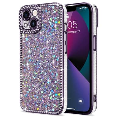 Lafunda for iPhone 13 Case Glitter, Luxury Shiny Bling Sparkly Phone Cover with Crystal Diamonds Rhinestone for Women Girls Soft TPU Slim Shockproof Protective Phone Case for iPhone 13 6.1", Purple - Image 1