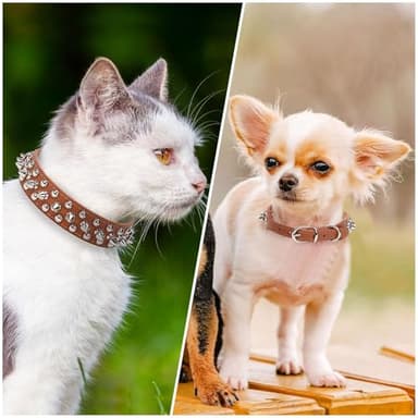 DOGGYZSTYLE Small Spiked Dog Cat Collar for Small Medium Dogs Boy Male - Adjustable Studded Puppy Collars - Soft Padded Punk Leather Dog Collar for Chihuahua Yorkshire French Bulldog Pug (Brown,XXS) - Image 2