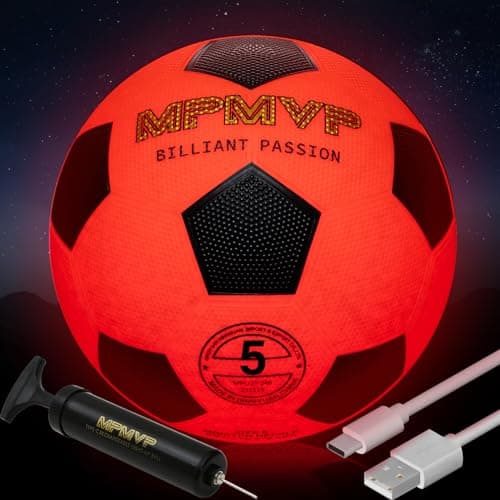 HITEGY Rechargeable Glow in The Dark Soccer Ball - USB Charging, Official Size 5, Light Up with Every Kick, Includes Pump, Ball Bag & Charging Cable - Rechargeable Light Up Soccer Ball - Orange - Image 1