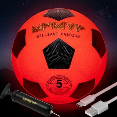 HITEGY Rechargeable Glow in The Dark Soccer Ball - USB Charging, Official Size 5, Light Up with Every Kick, Includes Pump, Ball Bag & Charging Cable - Rechargeable Light Up Soccer Ball - Orange - Image 1