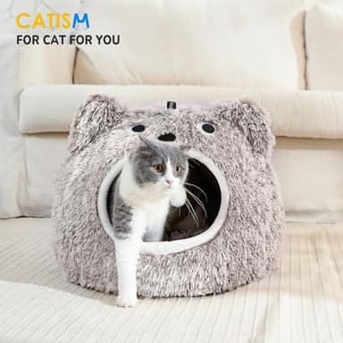 CATISM Cat Bed - Cat Beds for Indoor Cats, Soft Plush Cats Cave, Washable Cave with Toy Balls for Kitty and Small Animals - Image 6