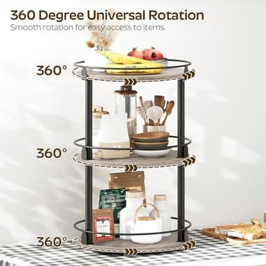 YATINEY 3-Tier Lazy Susan Organizer, Rotating Spice Rack, Spinning Organizer, Industrial Turntable Spice Rack Organizer for Cabinet, Kitchen Countertop, Greige and Black SR23BG - Image 2