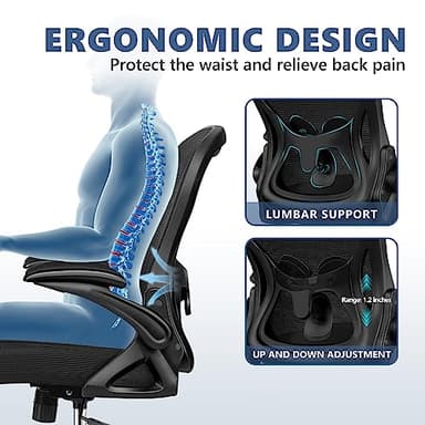 Winrise Office Chair Desk Chair, Ergonomic Mesh Computer Chair Home Office Desk Chairs, Swivel Task Chair Mid Back Breathable Rolling Chair with Adjustable Lumbar Support Flip Up Armrest (Black) - Image 4