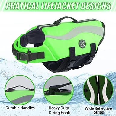 EMUST Life Jacket for Large Dogs, Dog Life Vest for Small/Medium/Large Dogs with Double Rescue Handles, High Reflective Dog Life Preserver for Swimming, Green,L - Image 6