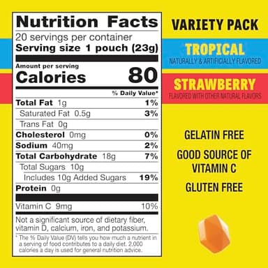 Gushers Fruit Flavored Snacks Family Pack, Tropical & Strawberry Flavors, Gluten Free Gummy Kids Snack, Bursting Juicy Center, Vitamin C Source, Individually Wrapped, Bulk Box, 20 Pouches, 16 oz Total - Image 2