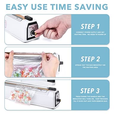 METRONIC Impulse Sealer 12 Inch, Heat Sealer Machine with Repair Kit, Manual Bag Sealer, Heavy Duty Impulse Heat Sealer for Plastic Bags, Shrink Wrap Bags (White) - Image 4