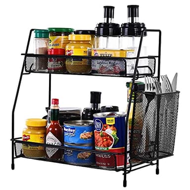 LEMIKKLE Countertop Organizer for Bathroom Counter, The Organizer for Bedroom, Spice Rack Organizer for Kitchen Counter Shelf with Small Basket(Black) - Image 9
