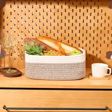 MiniArk Small Storage Baskets for Organizing | Closet Organizer Bins | Shelf Toy Basket | Woven Rope Baskets | Cube Decorative Box | Shallow Basket | 13x8.5x5.1” | 3 Packs White Brown - Image 5