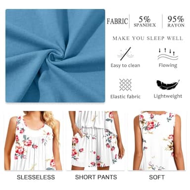 TAOHUADAO Womens Summer 2 Piece Pajama Sets, Sleeveless Pleated Tunic Tops with Comfy Shorts, Lounge Sleepwear Ladies Pjs Sets with Pockets L, Floral White - Image 5