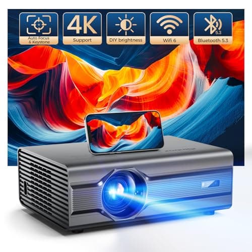 [Auto Focus] 4K Projector with WiFi6 and Bluetooth 5.2, 700ANSI Native 1080P Outside Outdoor Video Gaming Projectors Smart Home Movie Proyector Support Auto 6D Keystone for iOS/Android/TV Stick, Grey - Image 1