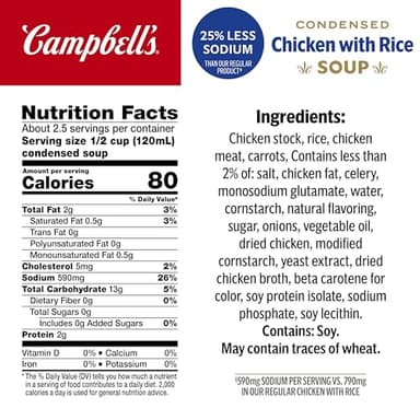 Campbell’s Condensed 25% Less Sodium Chicken and Rice Soup, 10.5 oz Can (Case of 12) - Image 2
