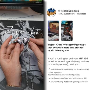 Linsoul ZiiGaat x Fresh Reviews Arete in Ear Monitor, 1DD+4BA Hybrid Earphone IEM, Wired Gaming Earbuds, Studio Monitor Tunning, with Detachable IEM Cable for Musician Audiophile(Black) - Image 2