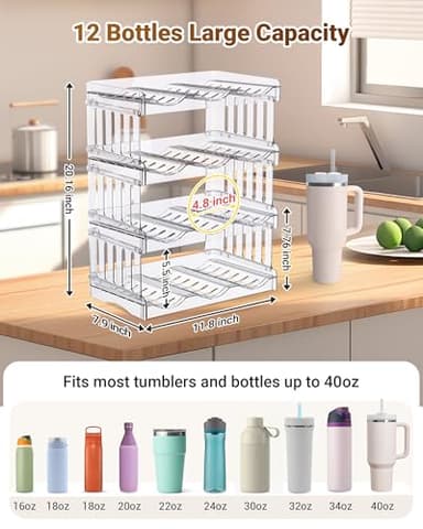 Gracenal Large Tumbler Organizer for Stanley Cup 40 oz, Patented Kitchen Pantry Organizers and Storage for Stanley Cup Accessories, Stackable Water Bottle Organizer Holder Gifts 4Pack Large-12-bottle - Image 4