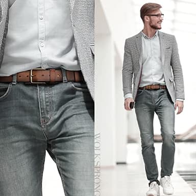 wolksprong Thicken Full Grain Leather Mens Belt Heavy Duty Work Belt High Hardness Buckle Packed In Gift Box - Image 2