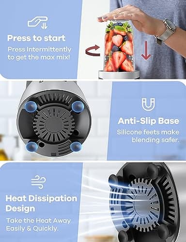 Ganiza Smoothie Blender, 900W Blenders for Shakes and Smoothies, 15-Piece Personal Blender and Grinder Combo for Kitchen, Smoothies Maker with 4 BPA-Free Portable Cup, Nutritious Recipe - Image 5