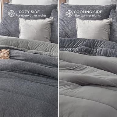 Bedsure King Comforter Set - Cooling and Warm Bed Set, Dark Grey Reversible Bedding for All Season, 3 Pieces, 1 King Size Comforter (102"x90") and 2 Pillow Cases (20"x36") - Image 4