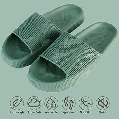 rosyclo Cloud Slides for Women and Men, Pillow House Slippers Super Soft Comfy Non-Slip Breathable Bathroom Shower Shoes Cloud Cushion Slide Sandals for Indoor Outdoor, Green - Image 2