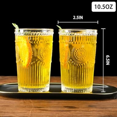FrutPunch Highball Glasses Set of 4, 10.5 OZ Sunflower Drinking Glasses, Lead-Free Crystal Cocktail Glasses, Water Glasses for Juice, Cocktails, Wine, Iced Tea, Mojitos Glassware Set - Image 2