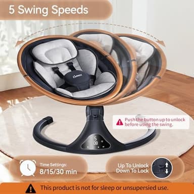 LAREX Baby Swing to Toddler Electric Infant Swing Portable for Newborn Boy Girl, 5 Sway Speeds with Remote Control, 12 Preset Melodies and Bluetooth, 0-6 Months Max 20 Lbs (Gray - Image 4