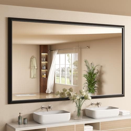 SMIROR Matte Black Bathroom Mirror for Over Sink 60x 36 inch, Metal Thick Frame Rectangle Vanity Mirror for Wall, Anti-Rust, Horizontally or Vertically Mounted - Image 1