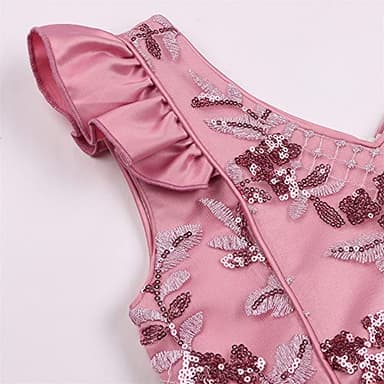 AIMJCHLD Teenages Girls Ball Gowns Flower Girl Dress Kids Children Country Party Formal Special Performance Dress Baptism Graduation Bowknot Party Dresses Size 8 9 Years (Bean Powder 150) - Image 4