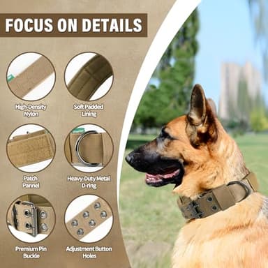 Heavy Duty Dog Collar, Tactical Dog Collar, Thick Dog Collar with Paracord Survival Bracelet, Heavy Duty Metal Buckle and Patches, Suitable German Shepherd, Pitbull, Rottweiler (Brown, L) - Image 2